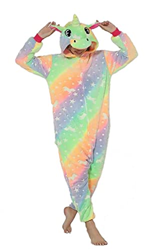 Ovender Pyjama Jumpsuit Erwachsene Tier kostüm Kigurumi Karneval Halloween Schlafanzug Party Show Weihnachten Cosplay Unterwäsche für Unisex Damen Herren (S, Pony Einhorn Grün) von Ovender