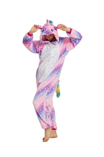 Ovender Pyjama Jumpsuit Erwachsene Tier kostüm Kigurumi Karneval Halloween Schlafanzug Party Show Weihnachten Cosplay Unterwäsche für Unisex Damen Herren - S - Einhorn Rosa 2 von Ovender