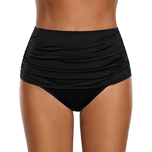 OverDose Damen Plus Größe Badehose Frauen hoch taillierte Badehose Geraffte Bikini Hosen Schwimmen Shorts Swim Shorts (Black,L) von OverDose Damen