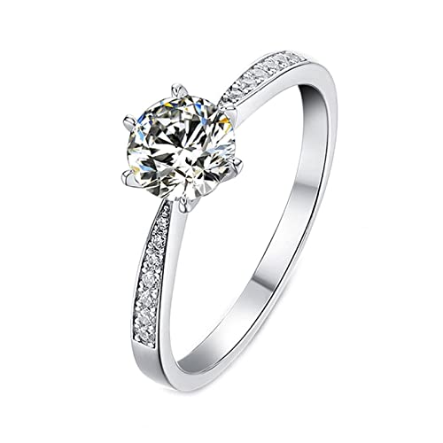 Damen Eheringe Eheringe Ehering für Damen Vintage 6 Prong Solitaire Design Silber mit Weiß Runde Brillante Form Moissanite Sterling Silber, 9 von OwKay