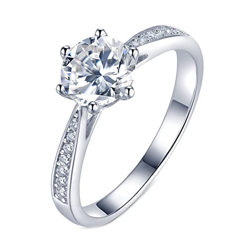OwKay Damen-Verlobungsring, Braut-Ehering, 6-Krappen-Silber mit weißem, rundem, brillantem Moissanit-Sterlingsilber von OwKay