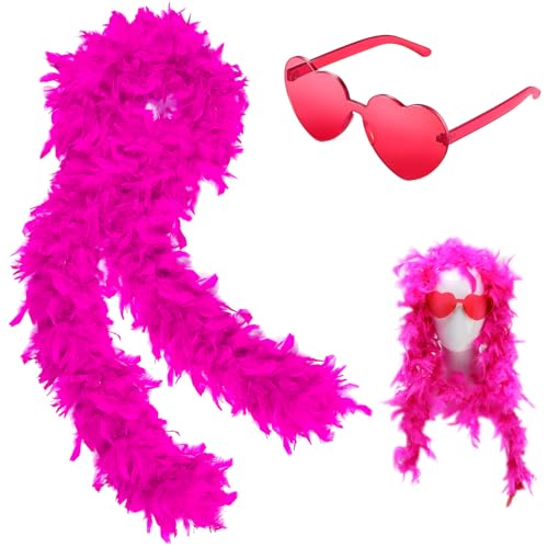 Federboa Einfarbig Set, Partybrille und Federboa Set - Kostümzubehör für Karneval, Halloween, Hochzeit und Geburtstag - 1x Herzförmige Sonnenbrille und 1x 2m Federboa in Rosenrot Federboa Einfarbig Set, Partybrille und Federboa Set - Kostümzubehör für Karneval, Halloween, Hochzeit und Geburtstag - 1x Herzförmige Sonnenbrille und 1x 2m Federboa in Rosenrot von Ownkim