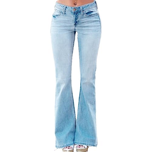 Ownwfeat Damen-Schlaghosen-Jeans, Doppelte Taschen, Schlankmachende, Normale Hose Wash Blue S Ownwfeat Damen-Schlaghosen-Jeans, Doppelte Taschen, Schlankmachende, Normale Hose Wash Blue S von Ownwfeat
