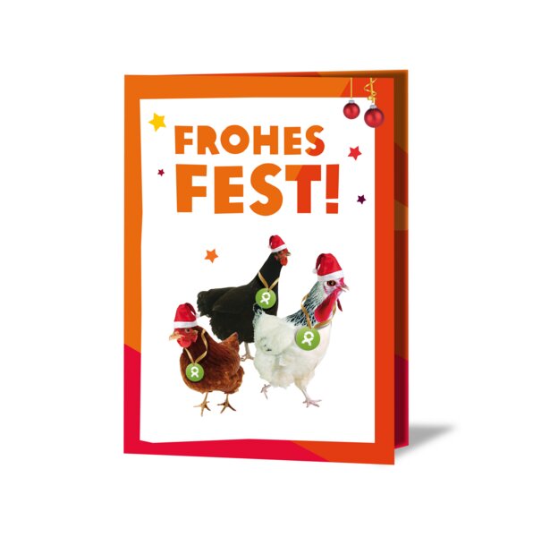 OxfamUnverpackt Spenden-Geschenk "Gackernde Hühner" (Weihnachtskarte mit Magnet) von OxfamUnverpackt