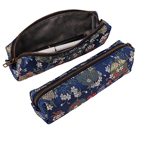 Oyachic Embroidery Federmäppchen Pencil Case Flower Stiftebeutel Mäppchen Federtasche Aufbewahrungstasche für Büro Damen Geschenk (blau) von Oyachic