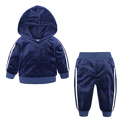 Oyolan Baby Jogginganzug Sportanzug Kapuzenpullover mit Jogginghose Unisex Mädchen Jungen Hoodie Bekleidung Outfit Set für Kleinkinder Herbst Winter Navy Blau 104-110 von Oyolan