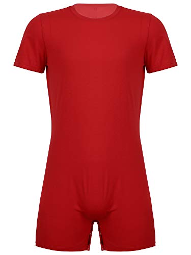 Oyolan Herren Body Bodysuit Kurz Einteiler Overall Slim Fit Männerbody Kurzarm Unterhemd Sport Bodywear Rot L von Oyolan