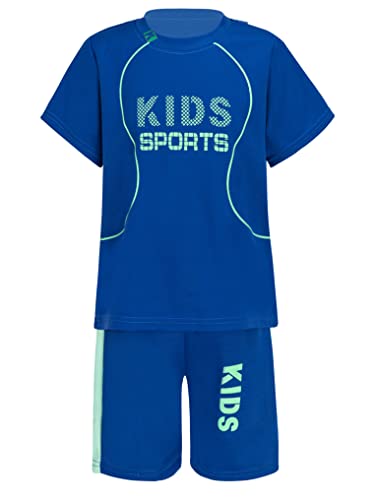 Oyolan Kinder Jungen Sportanzug Trainingsanzug Zweiteilige Kurzarm Sport Print Top T- Shirt mit Shorts Lässig Basketball Sportswear Z Blau 146-152 von Oyolan