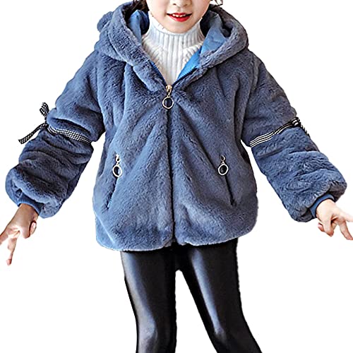 Oyolan Kinder Mädchen Kapuzenjacke Teddybär Fleecejack Winter Outwear Mantel Cartoon Sweatshirt Hoodie Pullover mit Ohren Gr.98-164 Blau 122-128 von Oyolan