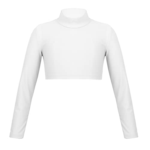 Oyolan Mädchen Strickshirt Langarm Crop Top Bauchfrei Ballett Tanz Fitness Oberteil mit Daumenloch Slim Fit Stretch Dancewear Elfenbein C 152 von Oyolan