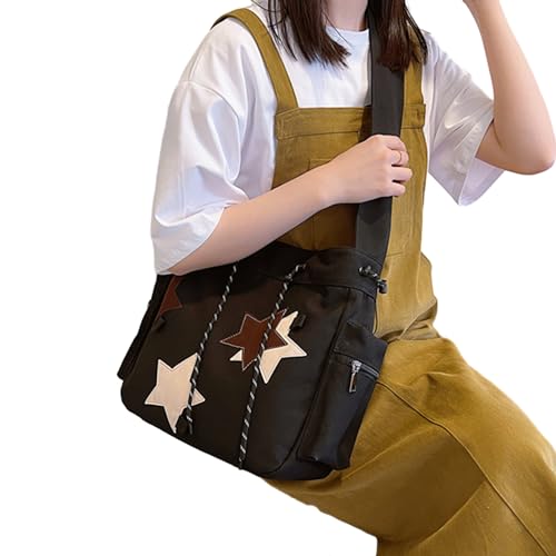 Oyrcvweuylx 2024 Messenger Bag, Canvas, Star Bag, Schultasche, große Kapazität, Crossbody-Umhängetasche für Teenager, vielseitige Vintage-Tasche von Oyrcvweuylx