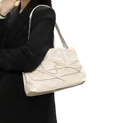 Oyrcvweuylx Umhängetasche für Damen mit großem Fassungsvermögen, personalisierte Schultertasche mit Kettenriemen, Umhängetasche, modische Einkaufstasche mit Schleife von Oyrcvweuylx