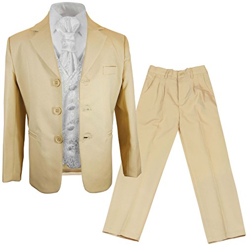 Paul Malone - Jungen Anzug/Kinder Anzug festlich beige + weiß barockes Westen Set mit Plastron von P.M. Kinderanzug