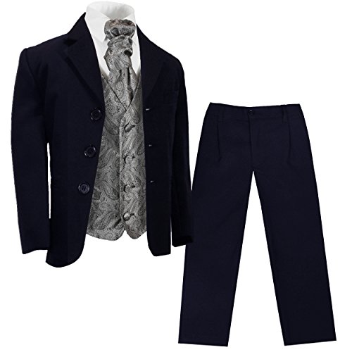 Paul Malone - Jungen Anzug für Kinder festlicher Kinderanzug blau (tailliert) + Silber graue Hochzeit Weste mit Plastron 18 von P.M. Kinderanzug