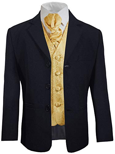 Paul Malone - Kommunionanzug Jungen Slim fit blau + Gold barocke Hochzeit Weste mit Plastron 176/182 von P.M. Kinderanzug