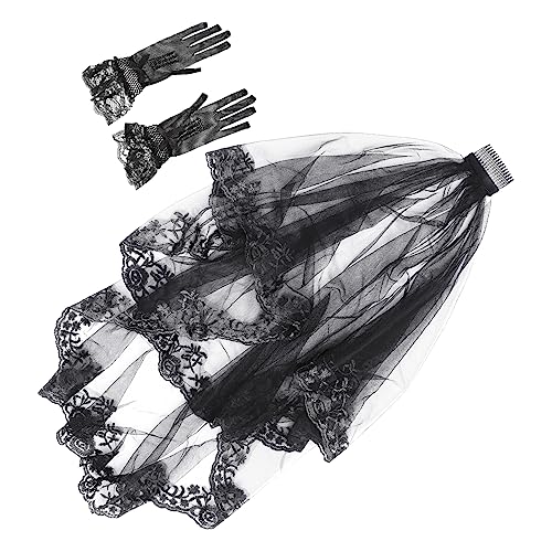 PACKOVE 1 Satz Schleier Geisterbraut Kostüm Halloweenkostüm Gotische Kopfbedeckung Cosplay Mit Schwarzen Handschuhen Tag Des Todes Kostüm Ghost Veil Ghost Braut Hochzeit Perücke Spitze von PACKOVE