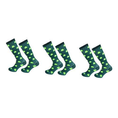 PACKOVE 3 Paare Irische Socken St. Patricks Day Socken Klee Strümpfe Patricks Mittelschlauchsocken Kleeblatt-schenkelhohe Strümpfe Irische Cosplay-strümpfe Streifen Gläser Polyester von PACKOVE