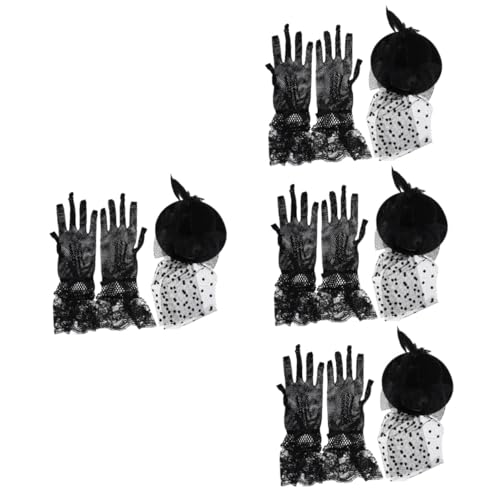 PACKOVE 4 Sätze Fascinators für Frauen Teeparty Haarspangen Haarnadel Damenhut kurze Tüllhandschuhe haarschmuck Tiara Handschuhe für Cocktailpartys Teeparty-Handschuhe Feder Kopfbedeckung von PACKOVE