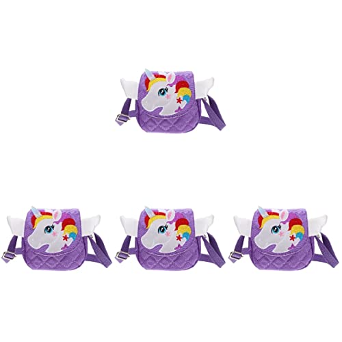 PACKOVE 4 Stück Einhorn Umhängetasche Seitentasche Umhängetasche in Tierform Tasche Klein Geldbörse Handtasche Tragetasche Einzel Münzbeutel Oxford-Stoff Karikatur Violett Mädchen Geschenk von PACKOVE