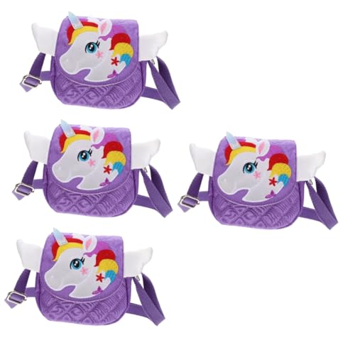 PACKOVE 4 Stück Einhorn Umhängetasche Kleinkind Umhängetasche Münzbeutel Kleidersack Kinder Umhängetasche Seitentasche Tasche Klein Einzel Violett Schultertasche Tier Oxford-Stoff Mädchen von PACKOVE