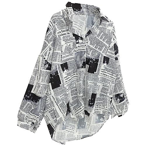 PACKOVE Damenoberteile Blusen Und Button-down-Shirts Oberteil Mit Zeitungsdruck Geblümte Button-down-Hemden Übergroße Button-down-Oberteile Button-down-Tunika-Shirts Lose Damen Kittel von PACKOVE