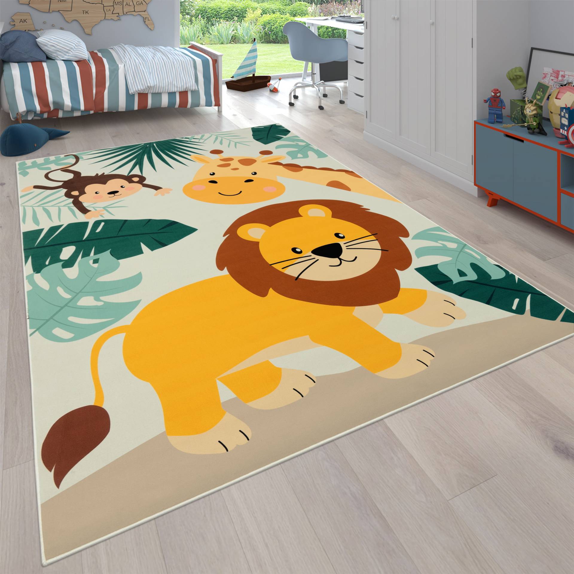 Paco Home Kinderteppich "Bino 582", rechteckig, Spielteppich, Motiv Tiere, Löwe & Giraffe, Kinderzimmer von PACO HOME