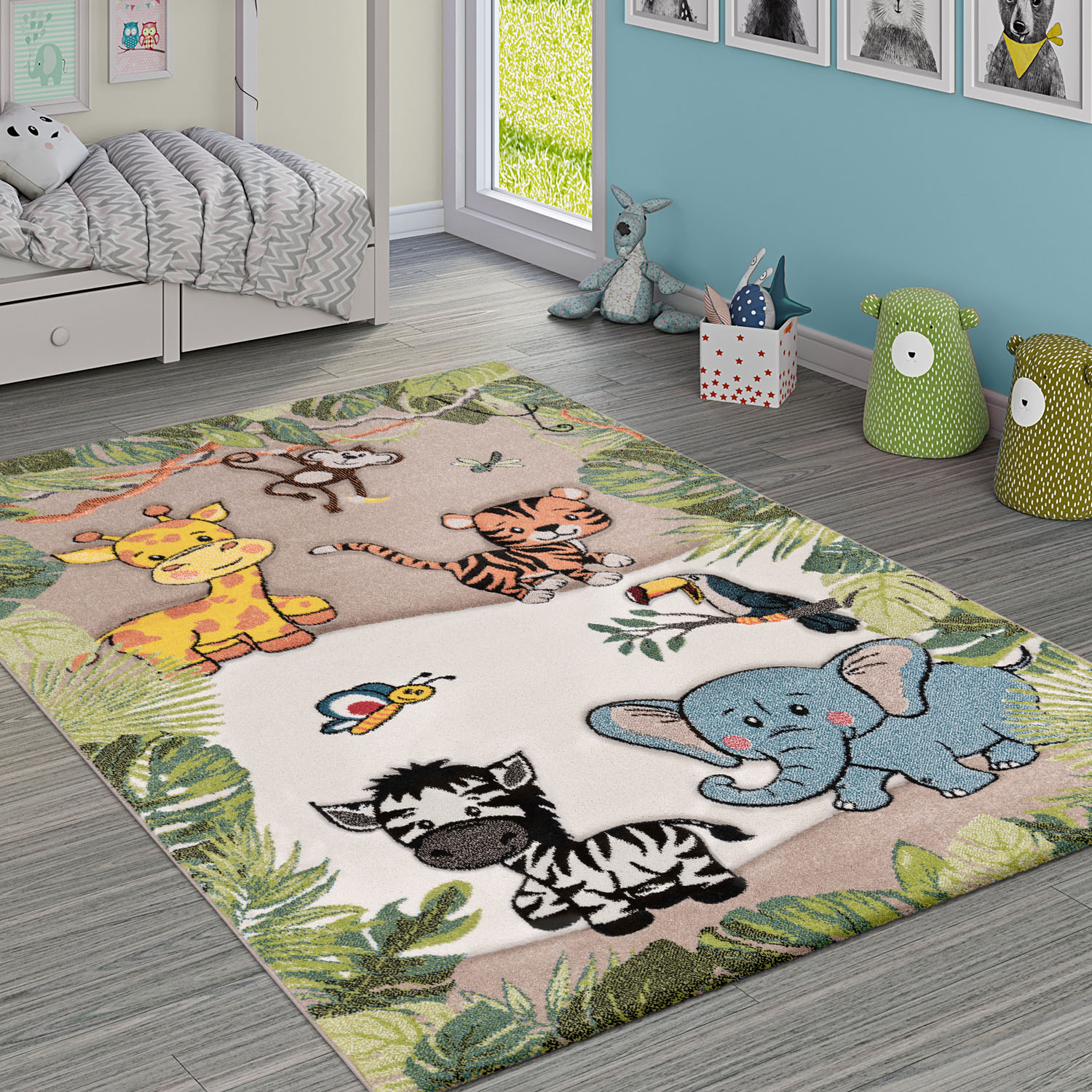 Paco Home Kinderteppich "Diamond 644", rechteckig, 3D-Design, Motiv Dschungel Tiere, Kinderzimmer von PACO HOME