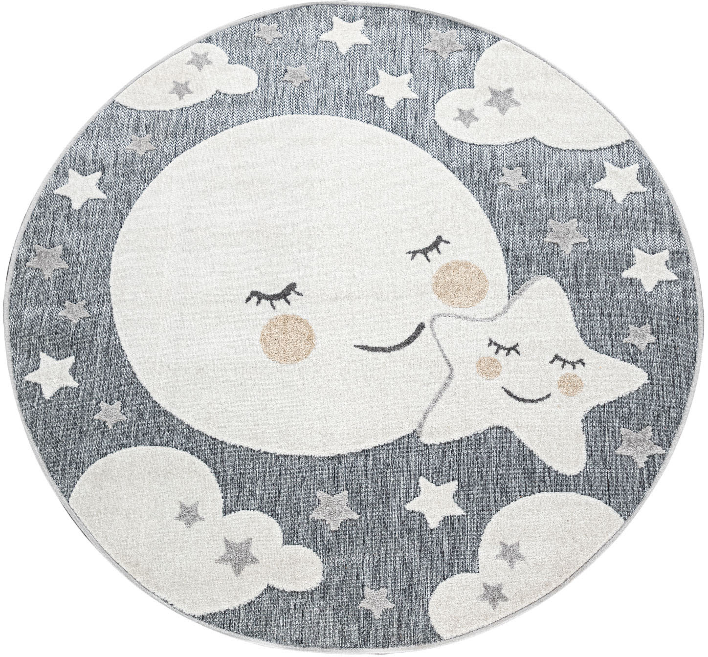Paco Home Kinderteppich "Tweet 465", rund, Flachgewebe, Hoch-Tief-Effekt, Motiv Mond & Sterne, Outdoor geeignet von PACO HOME