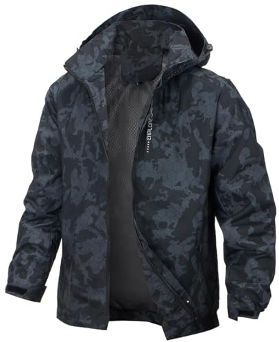 PADOLA Herren Jacke Herren Übergangsjacke Wasserdichte Regenjacke Windbreaker Windjacke Camouflage Softshelljacke Bomberjacke leichte Sommerjacke (6255 Schwarz M) von PADOLA