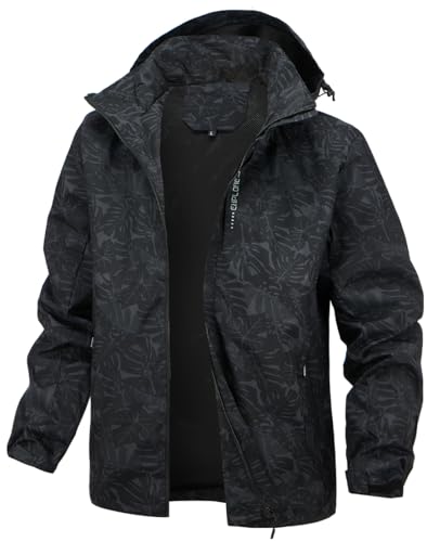 PADOLA Herren Jacke Herren Übergangsjacke Wasserdichte Regenjacke Windbreaker Windjacke Camouflage Softshelljacke Bomberjacke leichte Sommerjacke (6288 Schwarz 2XL) von PADOLA