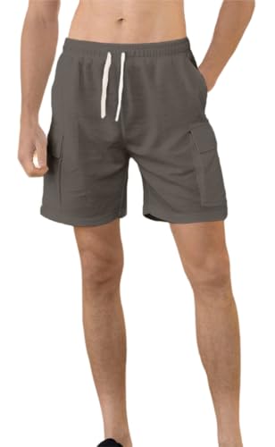 PADOLA Shorts Herren Köper Kurze Hosen Herren Elastische Taille Chino Hose Herren Sommer Bermuda Shorts mit Taschen Leichte Cordhose Strand Sommershorts Sporthose Jogginghose Herren (Grau, M) von PADOLA