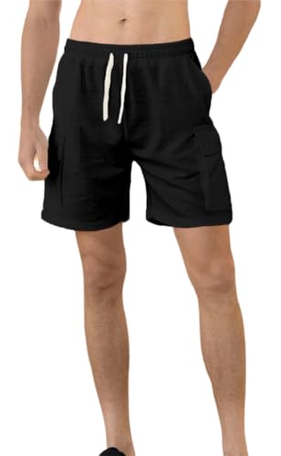 PADOLA Shorts Herren Köper Kurze Hosen Herren Elastische Taille Chino Hose Herren Sommer Bermuda Shorts mit Taschen Leichte Cordhose Strand Sommershorts Sporthose Jogginghose Herren (Schwarz, L) von PADOLA