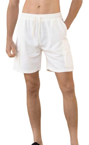 PADOLA Shorts Herren Köper Kurze Hosen Herren Elastische Taille Chino Hose Herren Sommer Bermuda Shorts mit Taschen Leichte Cordhose Strand Sommershorts Sporthose Jogginghose Herren (0 Weiß, L) von PADOLA