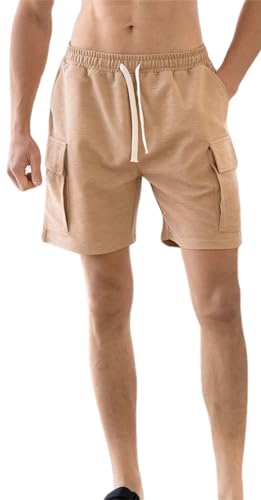 PADOLA Shorts Herren Köper Kurze Hosen Herren Elastische Taille Chino Hose Herren Sommer Bermuda Shorts mit Taschen Leichte Cordhose Strand Sommershorts Sporthose Jogginghose Herren (Khaki, L) von PADOLA