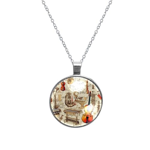 PAFEFO Halskette mit Retro-Gitarren-Muster, Kristallglas, Edelstahl-Stein-Anhänger, Halskette, Edelstein-Anhänger, Schmuck, Geschenke für Frauen und Mädchen, 30 mm, Edelstahl Aus Edelstahl von PAFEFO