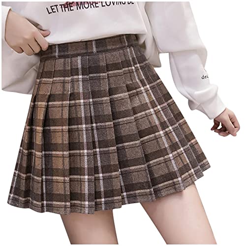 PAIDAXING Damen Karierte Rock Minirock Faltenrock Wolle Plisseerock High Waist A Linie Röcke mit Plaid Schulmädchen Skater Tennis Plissee Kurze Kleid von PAIDAXING