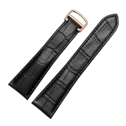 PAKMEZ Leder Ersatz Uhrenbänder 16-20mm Leder Uhrengurt, Schwarz-Rose-Gold, 22mm von PAKMEZ