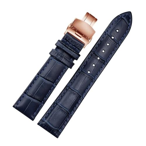 PAKMEZ Leder-Uhrband-Armband mit Schmetterlingsklasamme 12-24mm Leder Uhrenbänder, Dunkelblau Roségold, 14mm von PAKMEZ