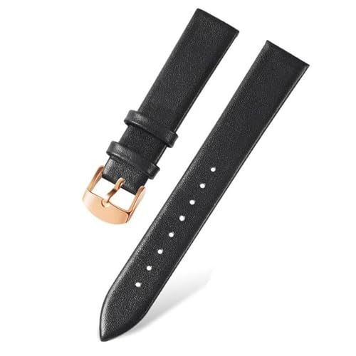 PAKMEZ Leder-Uhren-Bänder 10-22mm Leder Uhrengurt Ersatzarmband, Schwarz-Rose-Schnalle, 14mm von PAKMEZ