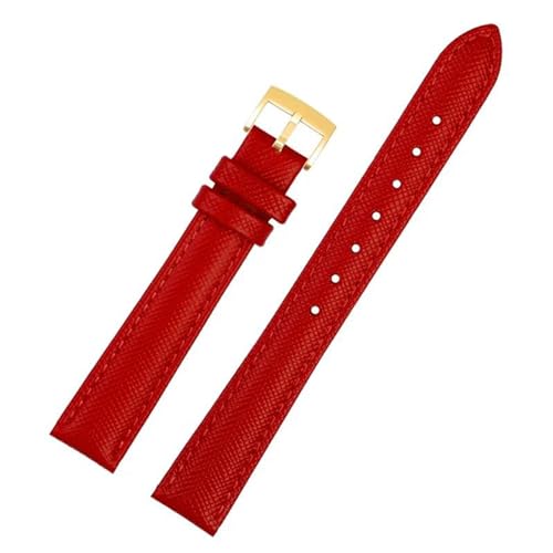 PAKMEZ Leder-Uhren-Band 10-18mm Ersatzarmband für Männer und Frauen, Rote Goldnadelschnalle, 12mm von PAKMEZ