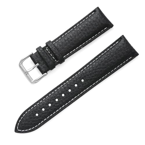 PAKMEZ Leder-Uhren-Band 12-22mm Ersatzuhr-Gurt für Männer und Frauen, Schwarz-Weiß-Linie, 21mm von PAKMEZ