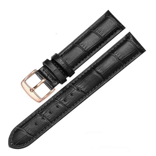 PAKMEZ Leder-Uhren-Band 12-24mm Ersatz Leder Uhrband, Schwarzes Roségold, 12mm von PAKMEZ