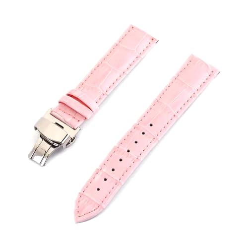 PAKMEZ Leder Uhrenbänder 12-24mm Ersatz Uhrengurt mit Schmetterlingsschnalle, Rosa, 17mm von PAKMEZ