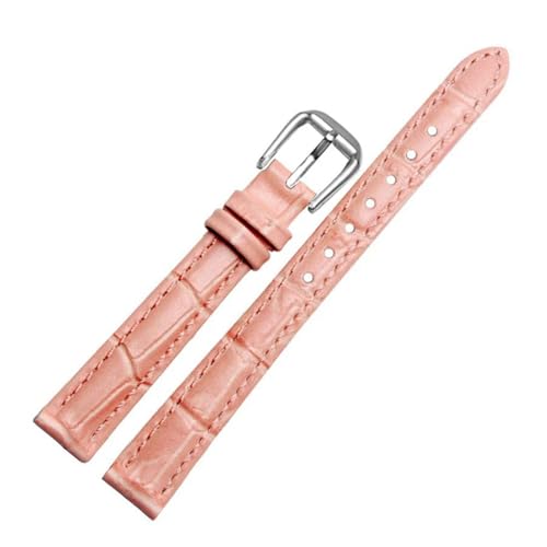 PAKMEZ Leder Uhrenband 10/12/14mm Leder Austauscharmband, Rosa, 14mm Silberverschluss von PAKMEZ