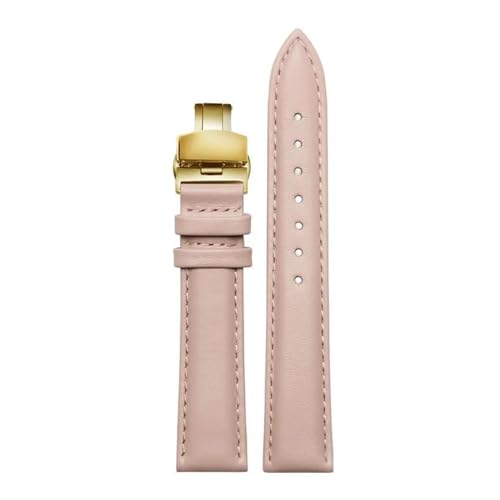 PAKMEZ Leder Uhrenband 12-18mm Uhrengurt mit Schmetterlingsschnalle, Hellrosa Gold, 18mm von PAKMEZ