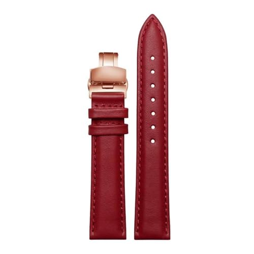 PAKMEZ Leder Uhrenband 12-18mm Uhrengurt mit Schmetterlingsschnalle, Rote Roségoldschnalle, 15mm von PAKMEZ