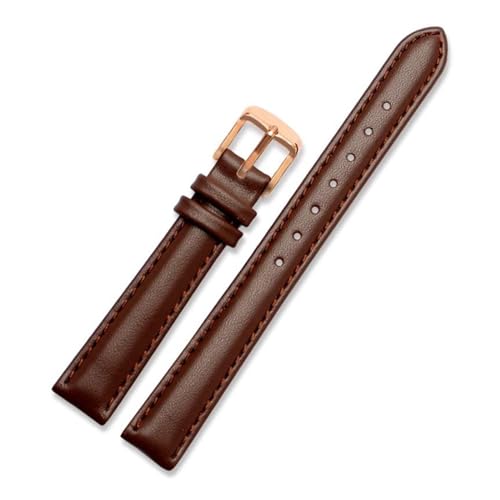 PAKMEZ Leder Uhrenband 12-20mm Leder Uhrengurt mit Nadelschnalle, Braun-Rose Gold, 14mm von PAKMEZ