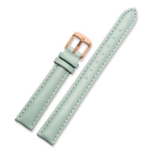 PAKMEZ Leder Uhrenband 12-20mm Leder Uhrengurt mit Nadelschnalle, Sky Blue-Rose Gold, 14mm von PAKMEZ