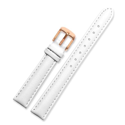 PAKMEZ Leder Uhrenband 12-20mm Leder Uhrengurt mit Nadelschnalle, Weiß-Rose-Gold, 12mm von PAKMEZ