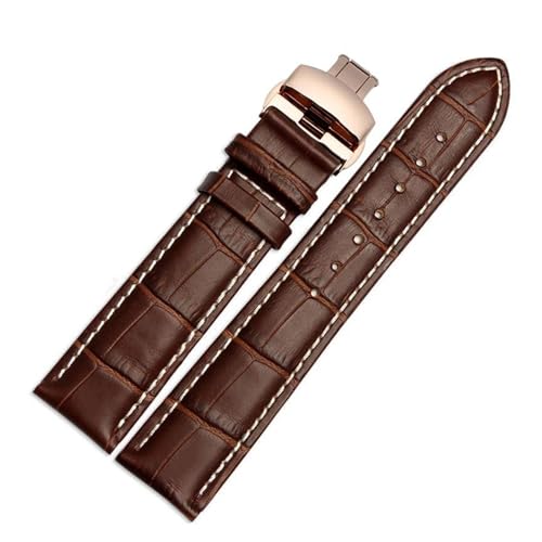 PAKMEZ Leder Uhrenband 12-26mm Uhrengurt Ersatzarmband, Braunes weißes Roségold, 21mm von PAKMEZ